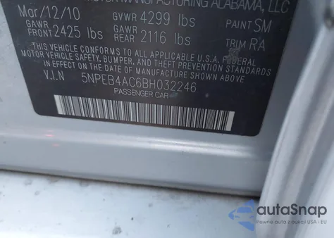2011 Hyundai Sonata Gls from USA, damaged, VIN 5NPEB4AC6BH032246